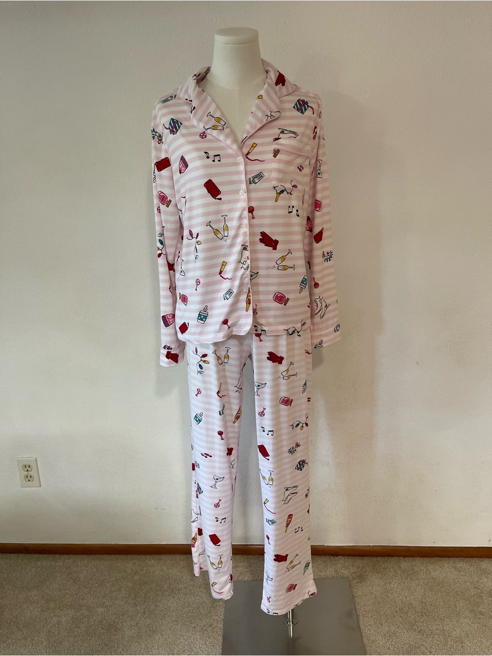 Kate Spade Pink & White Striped “Let’s Do Brunch” Pajama Set